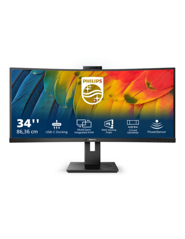MONITOR PHILIPS LED 34" 21:9 CURVED 34B1U5600CH/00 3440x1440 4ms 350cd/m2 50.000.000:1 2x5W MM Webcam RegH HDMI DP USB-C docking