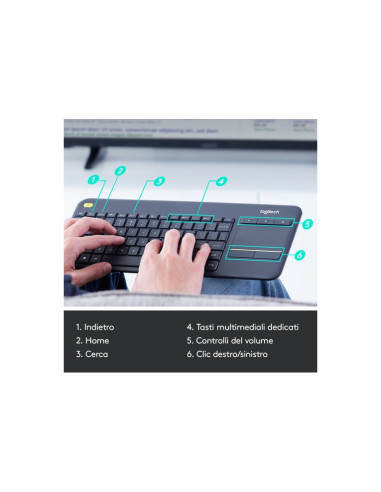 TASTIERA LOGITECH "WIRELESS TOUCH K400 UNIFYING" Compatibile con Windows 10 NERA - 920-007135