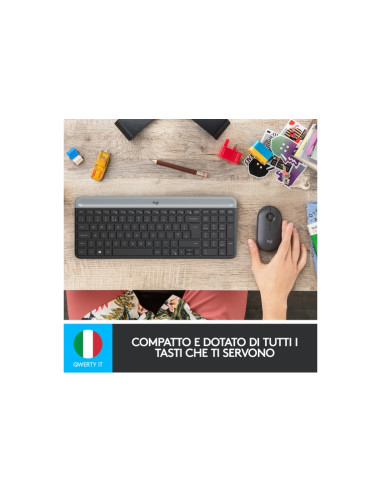 TASTIERA LOGITECH+MOUSE Wireless Desktop MK470 COMBO USB ULTRASOTTILI Colore GRAFITE 920-009196