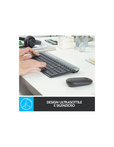 TASTIERA LOGITECH+MOUSE Wireless Desktop MK470 COMBO USB ULTRASOTTILI Colore GRAFITE 920-009196
