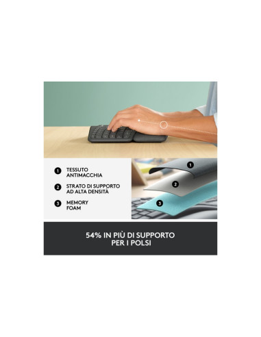 TASTIERA LOGITECH ERGO K860 2.4 GHz,Bluetooth 5.0 Colore Grafite